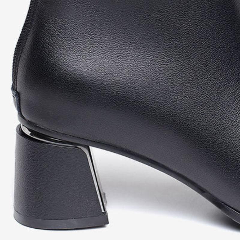 Women's Winter Plush Velvet Warm Soft Leather Thick Heel Short Boots Short Mid-heel British Style Martin Boots