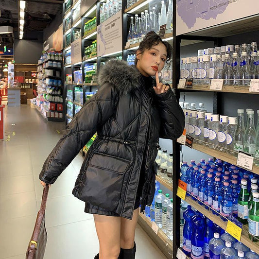 Down Jacket Winter Coat Coat Fur Collar Women Long Thick Warm Hooded Women's Leather Coat