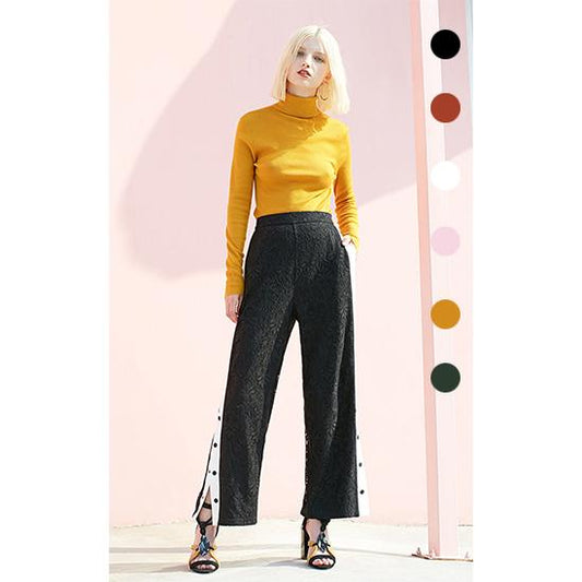 Chic Simple Color Knitwear High-collar Slim Bottoming Crop Top Long Sleeve Pullover Sweater