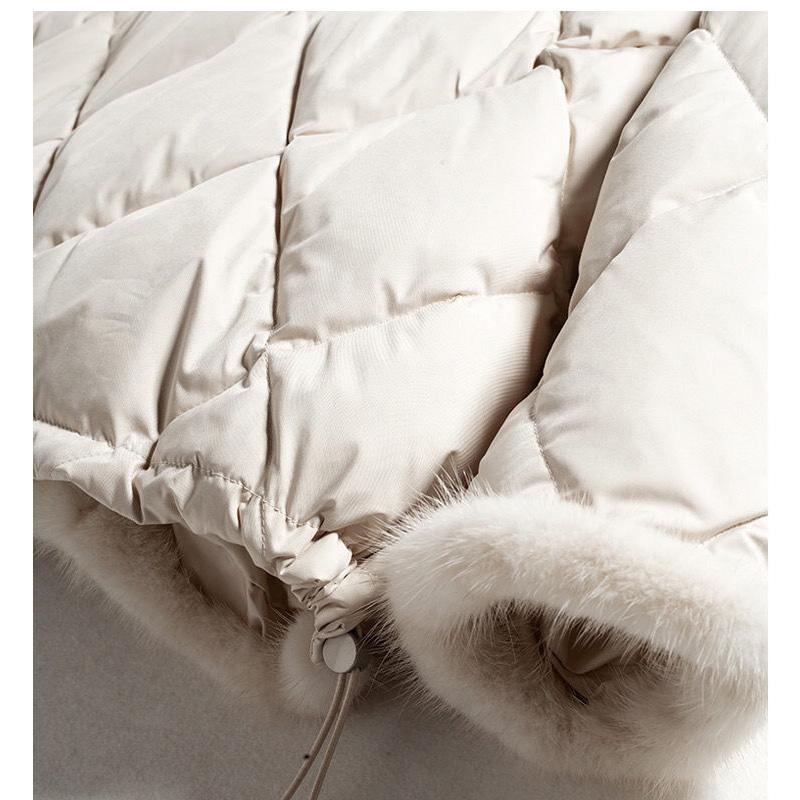 Mink Fur Down Jacket Women's Short Loose and Thick White Duck Down Warm Jacket