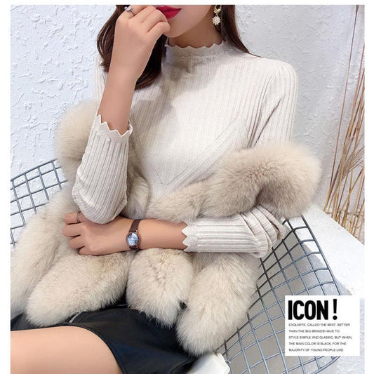 Autumn and Winter Women's Korean Style Pullover Lace Half Turtleneck Sweater Long-sleeved Slim Bottoming Sweater