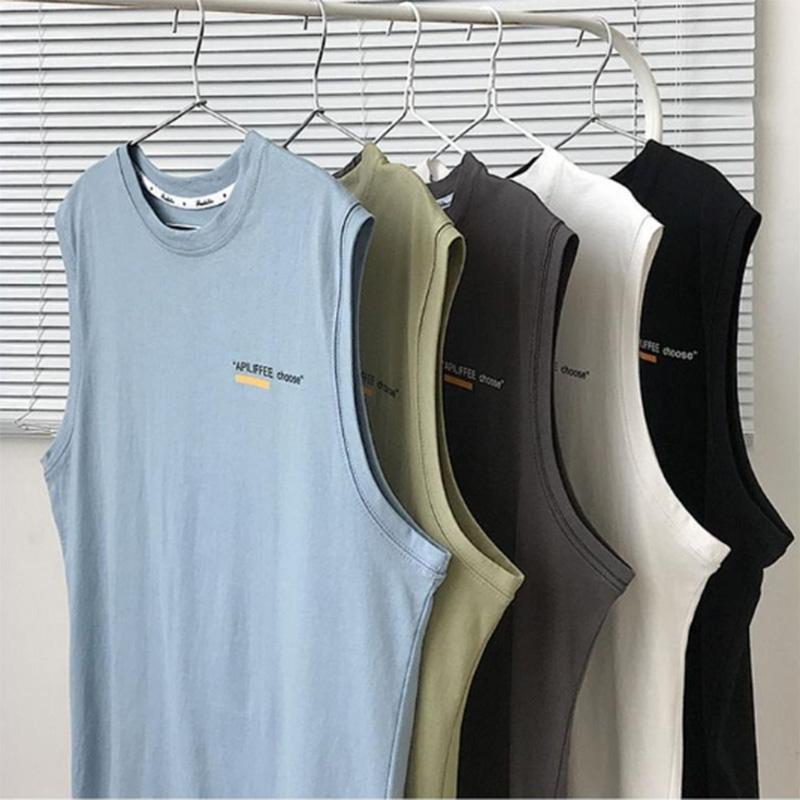 Vest Men's Vest Summer Outer Wear Sleeveless T-shirt Personality Trend Vest Sports Fitness Solid Color Printing