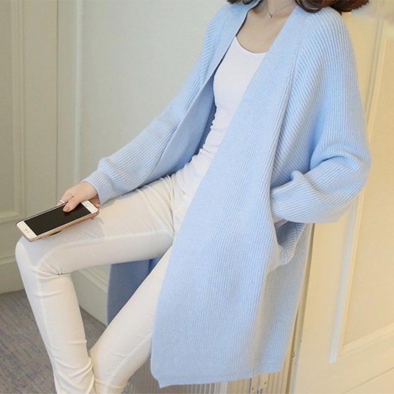 Mid-length Loose Knit Cardigan Batwing Sleeve Knitwear Outwear Sweater Autumn and Winter Fashion Casual Knit Coat