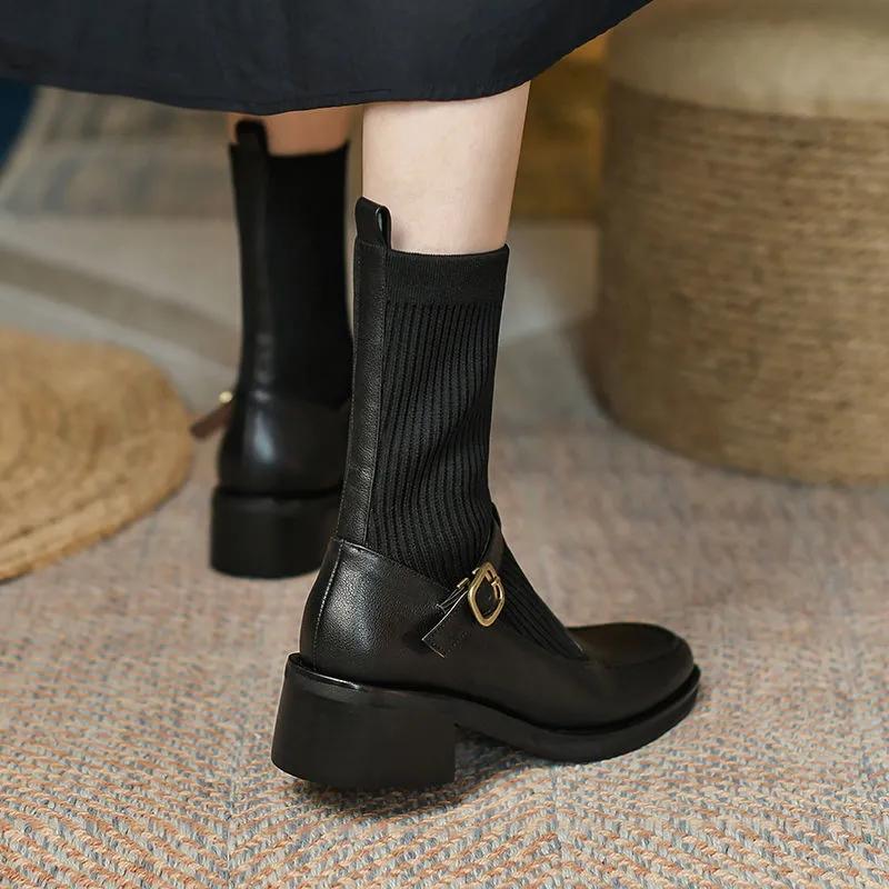 Chelsea Boots Women Martin Boots Plus Velvet Warm Snow Shoes Autumn and Winter Elastic Boots Cotton Shoes Non-slip Shoes