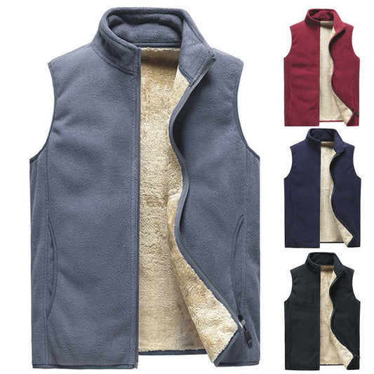 Autumn and Winter Plus Velvet Vest Men's Solid Color Waistcoat Jacket Men's Plus Size Lamb Velvet Vest