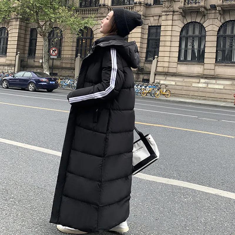 Women's Winter Korean Loose Quilted Jacket Warm Stand-up Collar Down Jacket Women's Solid Color Patent Leather Long Down Jacket