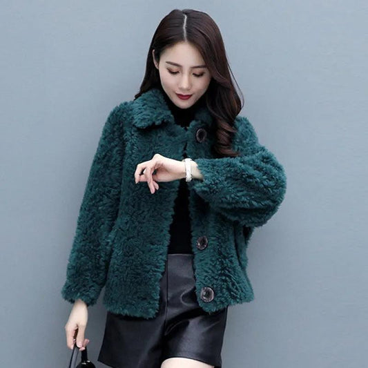 Fashion Ladies Lapel Lamb Velvet Jacket Winter Long Large Size Button Jacket Thick Warm Long-sleeved Cardigan Jacket