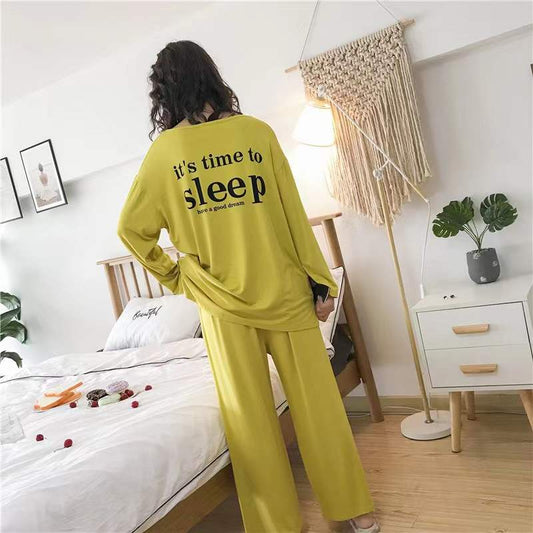 Spring Autumn Pajamas Set Modal Long Sleeve Moon Printing Pyjama Suit Ladies Loose Large Size Home Wear Outer Wear Suit