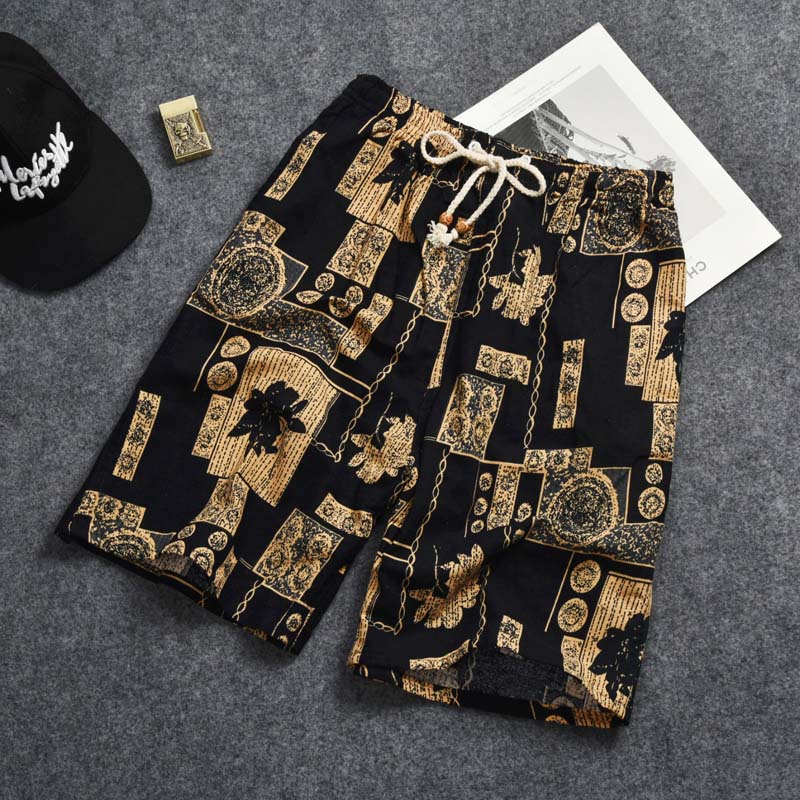 Summer Beach Pants Men's Casual Flower Shorts Men's Summer Big Pants Boys Cotton Five-point Pants