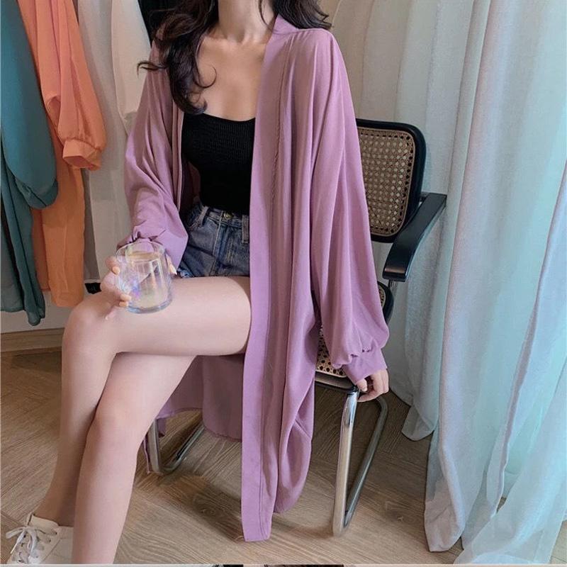 Batwing Sleeve Women's Sun Protection Clothing Sun-Dress Mid-length Plus Size Shawl Loose Outer Chiffon Cardigan Thin Coat Beach