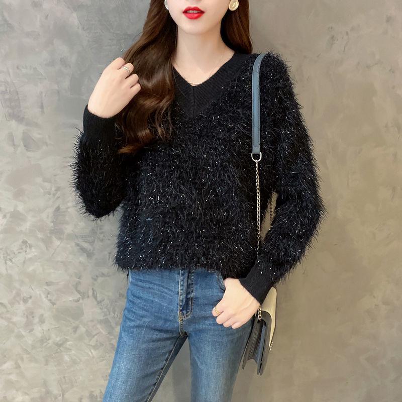V-neck Long Wool Sweater Autumn and Winter Loose Bottoming Shirt Long Sleeve Fashion Sweater Women