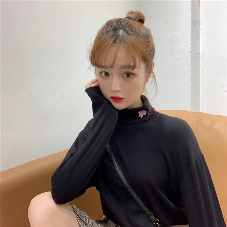 Pofulove Winter Long-sleeved T-shirt Women Plus Velvet Turtleneck Bottoming Shirt Slim Wild Clothes