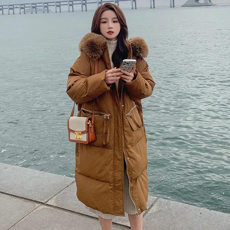 Cotton Clothes Women's Middle and Long 2021 New Large Wool Collar Coat Loose Thickened Down Cotton Jacket In Winter