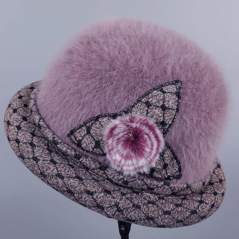 Old Man Hat Grandma Winter Rabbit Wool Knitted Warm Basin Hat Middle-aged and Elderly Mother Plus Velvet Thick Cotton Hat