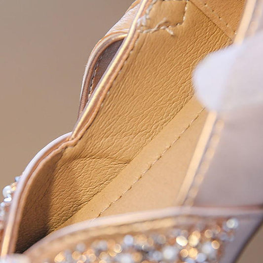 Children Leather Shoes Rhinestone Bow Princess Girls Party Dance Shoes Baby Student Flats Kids Performance Shoes