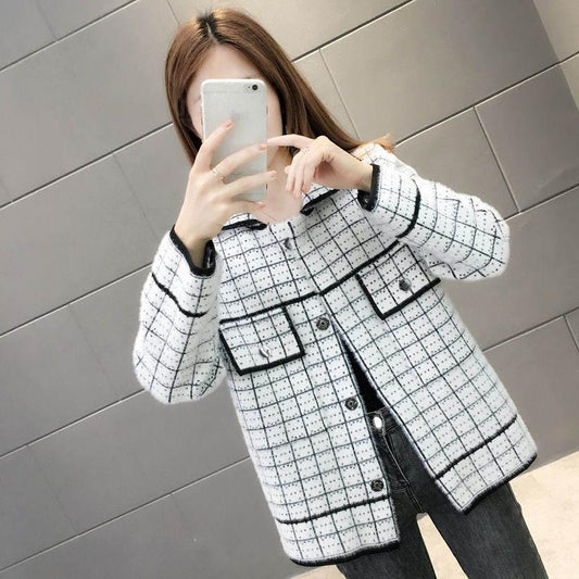 Non-shedding Autumn and Winter Women's Imitation Mink Fleece Sweater Women's Knitted Cardigan Jacket Thickening