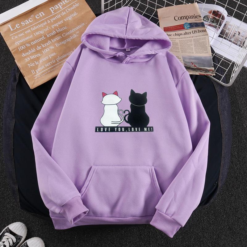 Hoodies Women's Fall Winter Cute Cat Printed Long Sleeve Solid Hooded Pullover Sweatshirts Oversized Fashion Tops Hoodies Jacket Coat