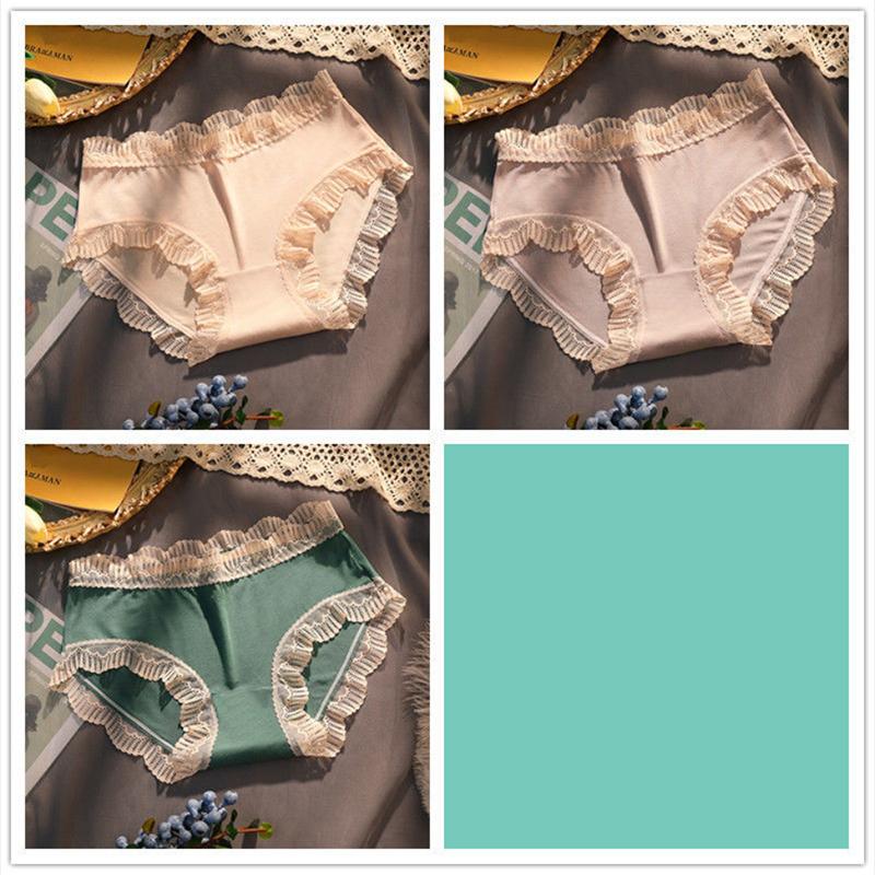 3pc Women's Panties Pure Cotton Mid-waist Antibacterial Large Size High Elastic Seamless Lace Edge Sexy Hip Lift