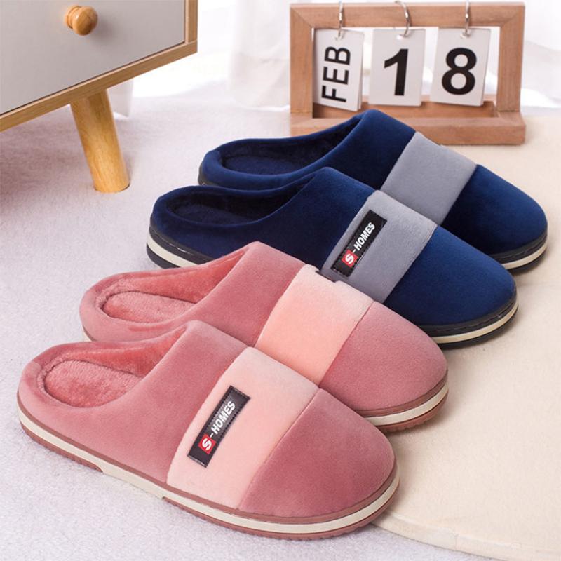 Fall and Winter Men's and Women's Cotton Slippers Indoor Warm Flat Shoes Dirt-resistant and Durable