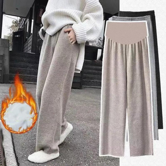 Autumn and Winter New Pregnant Women's Pants, Wide-leg Pants, Women's Loose Drape Plus Velvet Thickened Mopping Pants, Tide Mom Belly Lift Pants