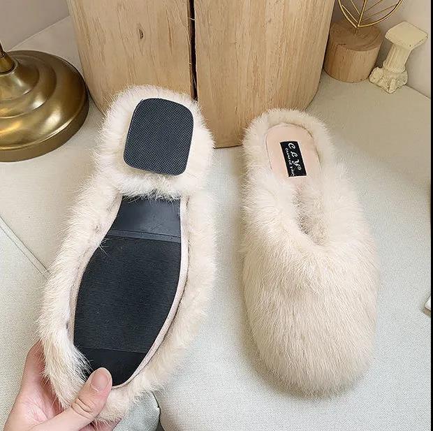 Women's Autumn and Winter Furry Fashion Cotton Slippers with Slippers Indoor and Outdoor Casual Flat Shoes Soft Shoes
