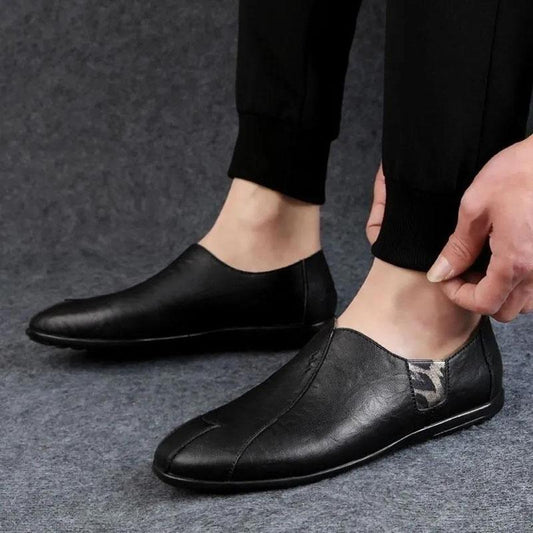 Leather Shoes Men's Spring and Autumn Black Casual Shoes Korean Fashion Lazy Shoes Men's Antiskid Work Shoes Driving Shoes