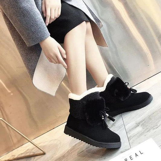 Female Winter Solid Color Versatile Warm Short Boots Women's Thick Soled Snow Boots Waterproof Thickened Cotton Shoes
