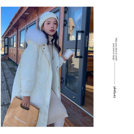 Women's Mid-length Cotton-padded Jacket Korean Style Loose and Thick Over-the-knee Down Cotton-padded Jacket
