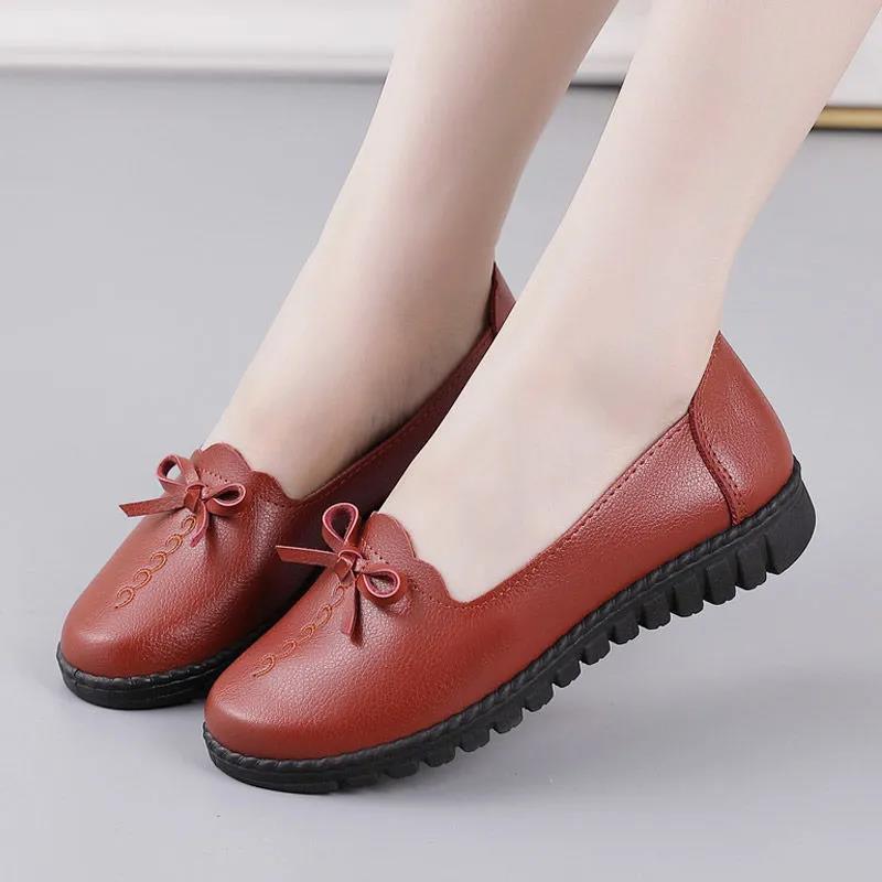 Shoes Women's Leather Shoes Non-slip Breathable Single Shoes Soft Sole Comfortable Flat Shoes Spring and Autumn Work Shoes