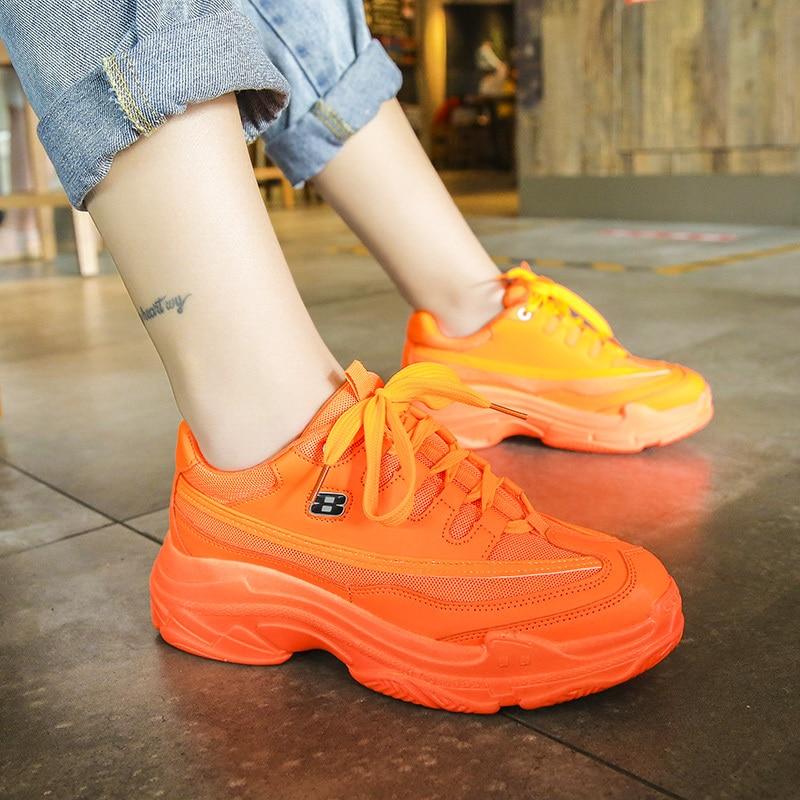New Designer Sneakers Women Platform Casual Shoes Fashion Sneakers Platform Basket Femme Yellow Lace-Up Casual Chunky Shoes