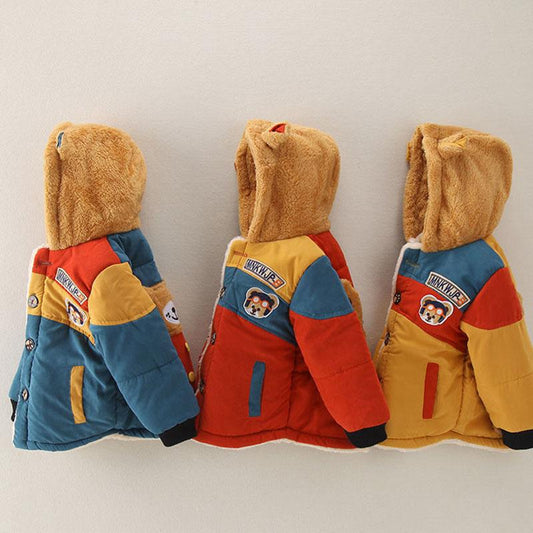 Girls' Warm and Windproof Cotton-padded Jacket Plus Velvet Thick Winter Hooded Cute Jacket
