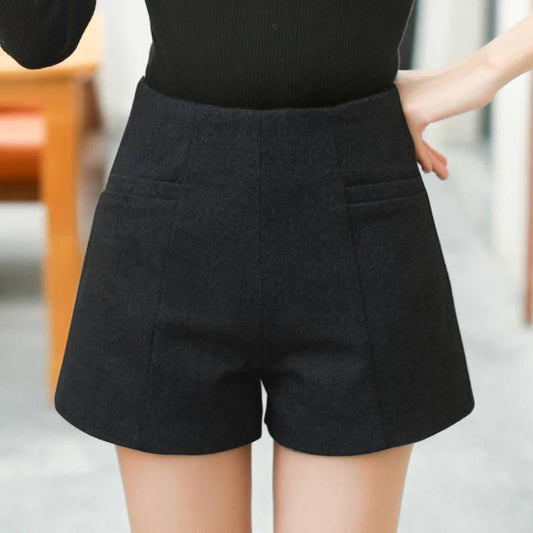 Fashion Women's High Waist Woolen Shorts Loose Casual Women Thick Wide Leg Shorts Warm Style