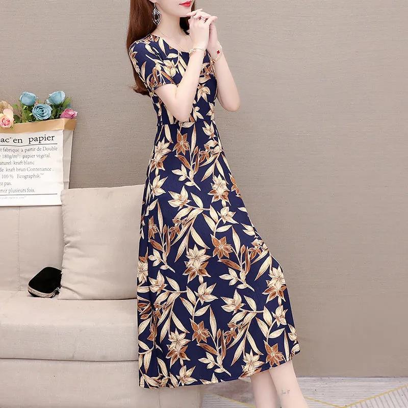 Women's Plus Size Loose Long Dress Slim Round Neck Skirt