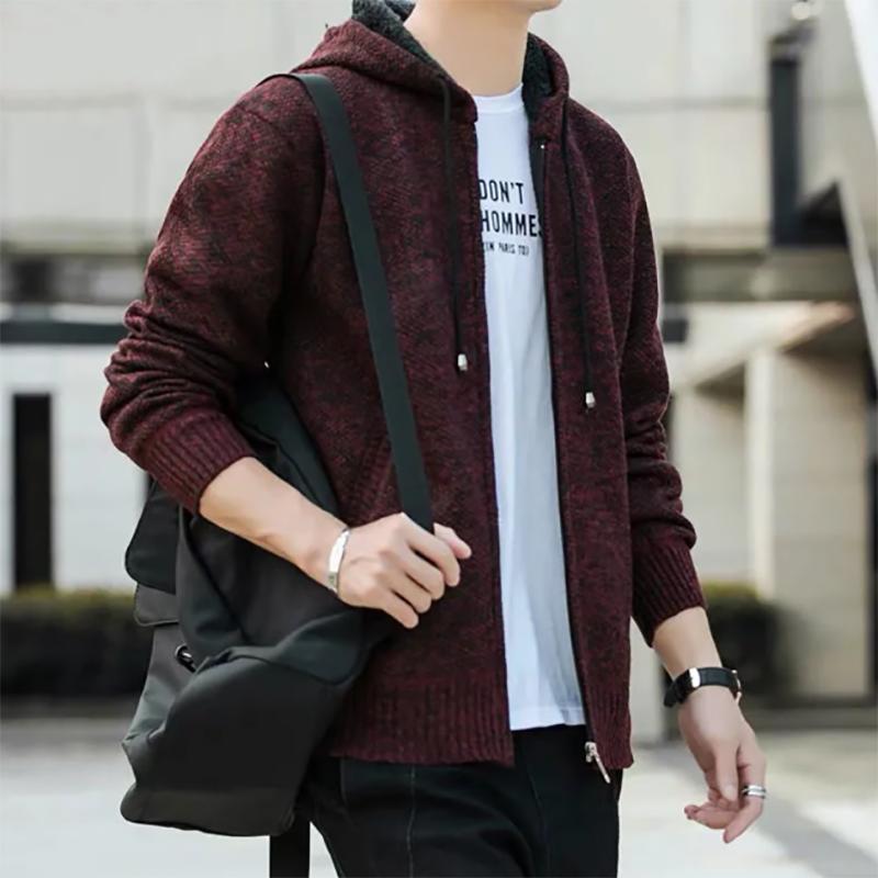 Mens Plus Velvet Cardigan Padded Men's Knitted Sweater Cardigan Korean Trend Handsome