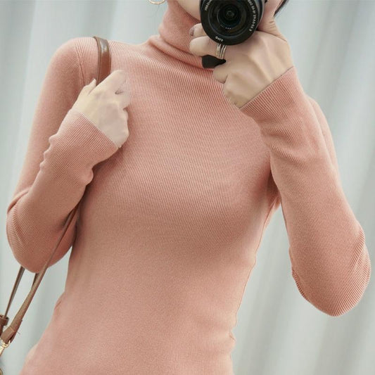 Autumn and Winter New Pile High-neck Woolen Ladies Slim Tight-fitting Long-sleeved Sweater Base Sweater