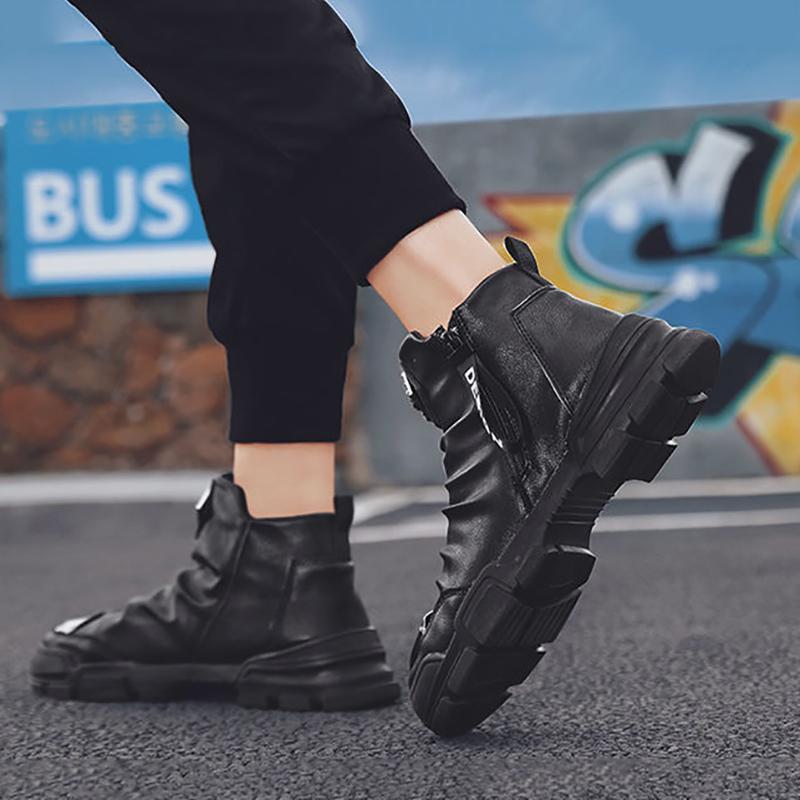 Men's Fashion Korean Leather Boots Increase Personality Cowboy Boots Male British Youth High-top Shoes