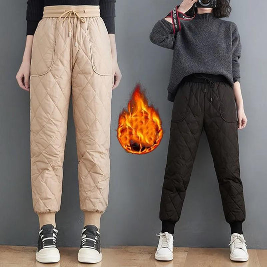 Down Cotton Trousers for Winter Wear High Waist Plus Velvet Thick Straight Leggings Warm Casual Cotton Trousers