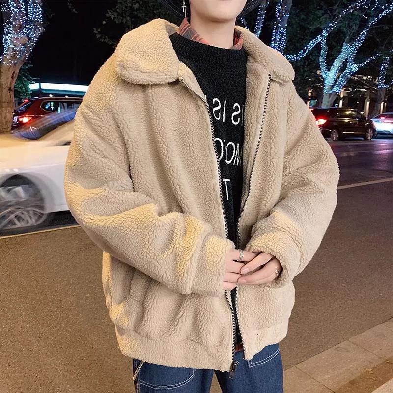 Men's Winter Coat Lamb Wool Plush Padded Jacket Student Trend Loose Padded Jacket Men and Women Can Wear Padded Jacket