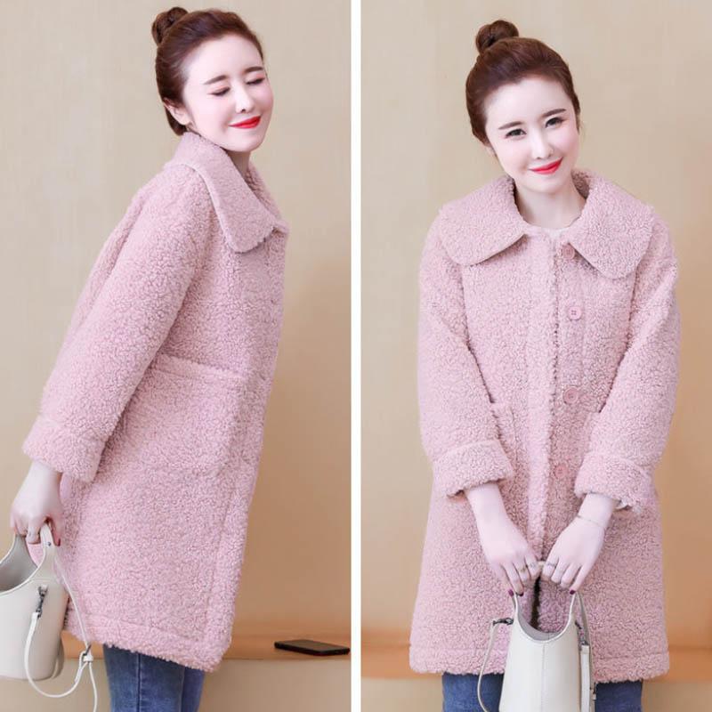 Lamb Wool Cotton Jacket Women Winter Mid-length Loose Faux Fur Woolen Coat Women Trendy