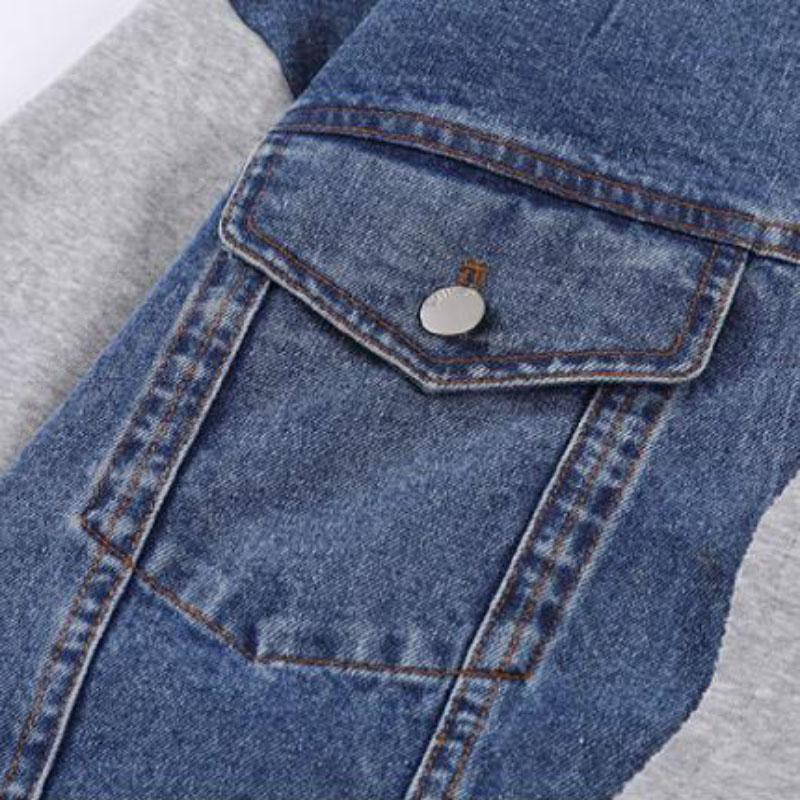 Autumn and Winter Plus Velvet Thick Plus Size Couples Wear Denim Stitching Loose and Versatile Warm and Comfortable Sweater