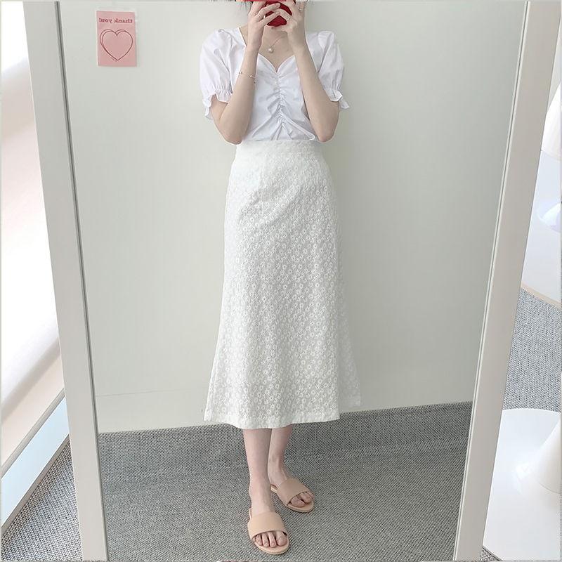 Two-piece Small Fresh Jacket Temperament Sweet Half-length Skirt Suit Female Short-sleeved Shirt + Half-length Skirt Lady Sweet Style Two-piece Suit