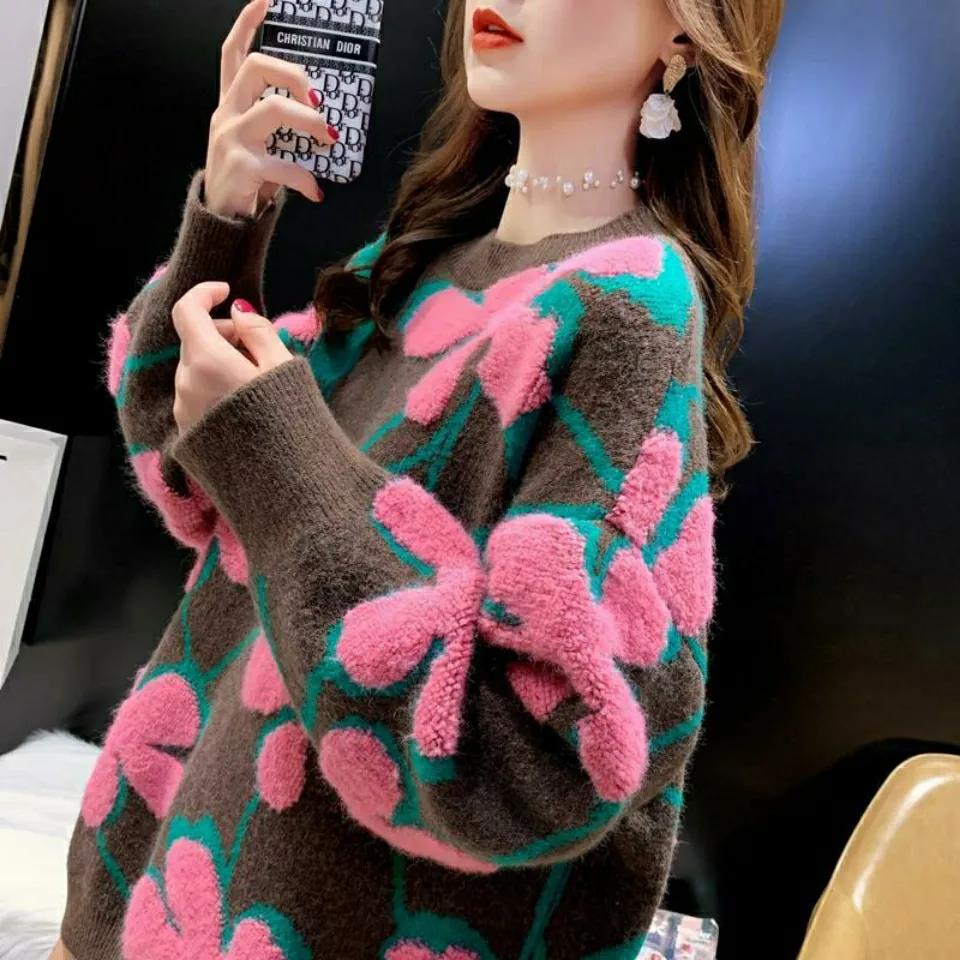 Short Sweater Women's Pullover Outer Wear All-match Top Autumn and Winter Coat Retro Long Sleeves
