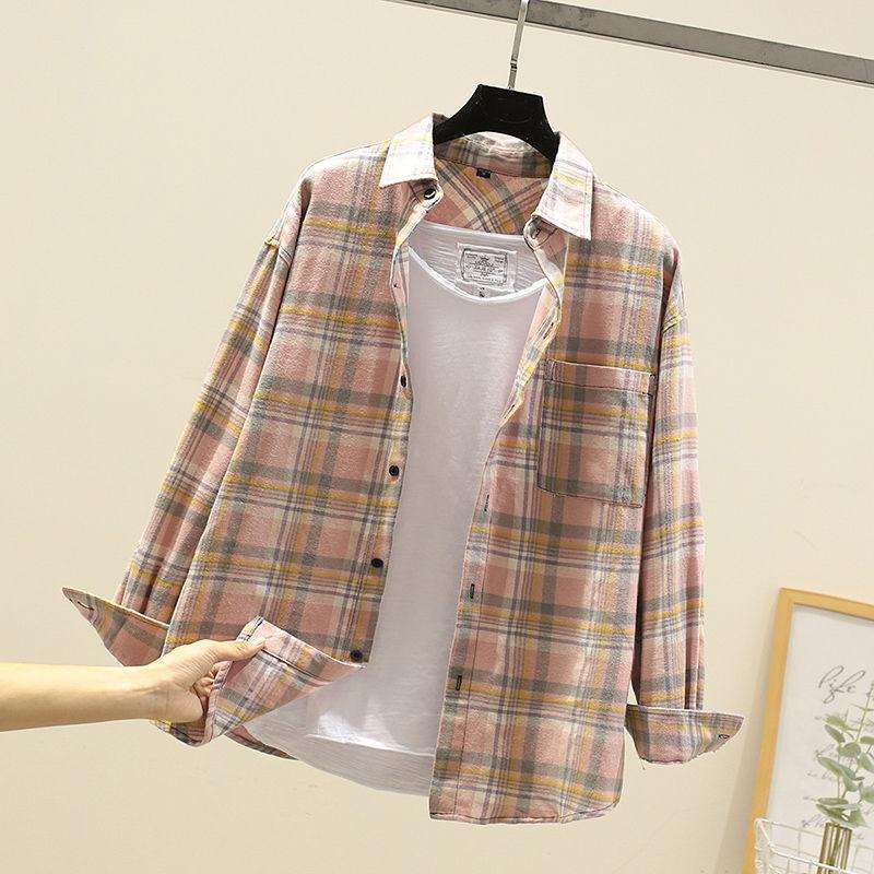 Pure Cotton Plaid New Shirt Men's Long-sleeved Top Coat Loose Plus Size Top
