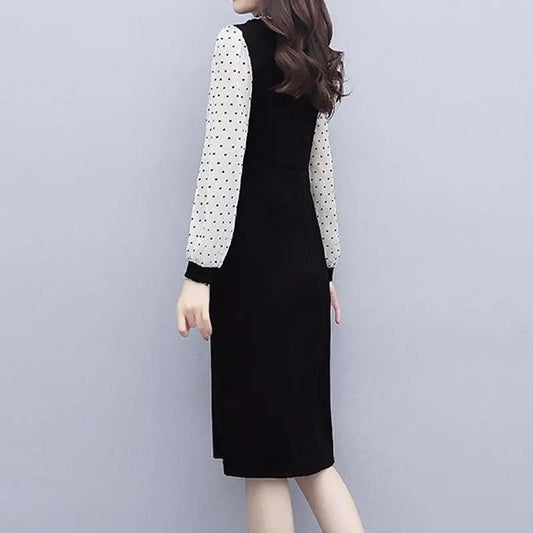 Women's Suit Collar Dress Spring Autumn Fashion In The Long Section Waist Slimming Age Reduction Stitching Dress
