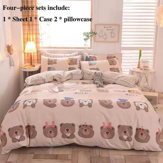 Autumn and Winter Cotton Four Sets of Active Print Cotton Rippled Bed Single Pillow Set