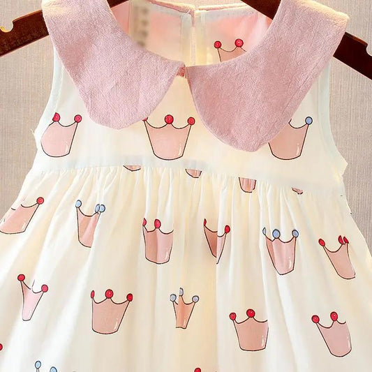 Baby Girl Dress Summer Loose 0-2 Years Old Baby Princess Dress New Baby Cotton Dress Cute Crown Print Dress A-line Skirt