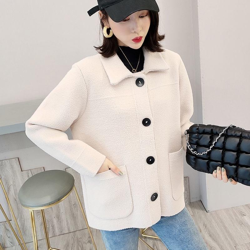 Woolen Casual Jacket Autumn and Winter Long-sleeved Lapel Sweater Thick Short Knitted Cardigan