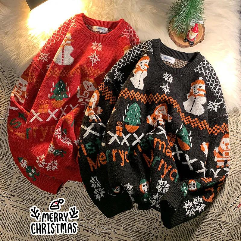 WTEMPO Christmas Couple Sweater Crew Neck Sweater Soft Casual Knitted Sweater Winter Warm Pullover