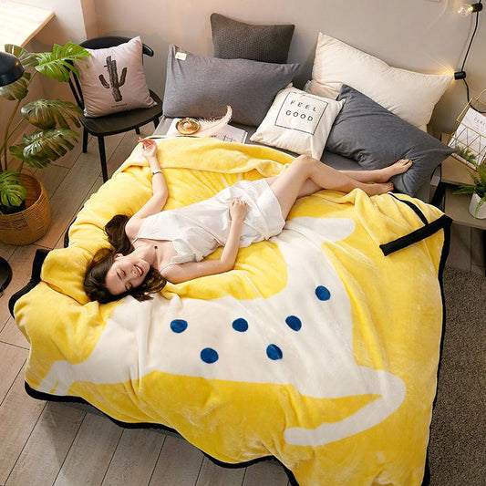 Coral Fleece Double-layer Blanket Autumn and Winter Thickening Warmth Blanket Fleece Blanket Cartoon Quilt