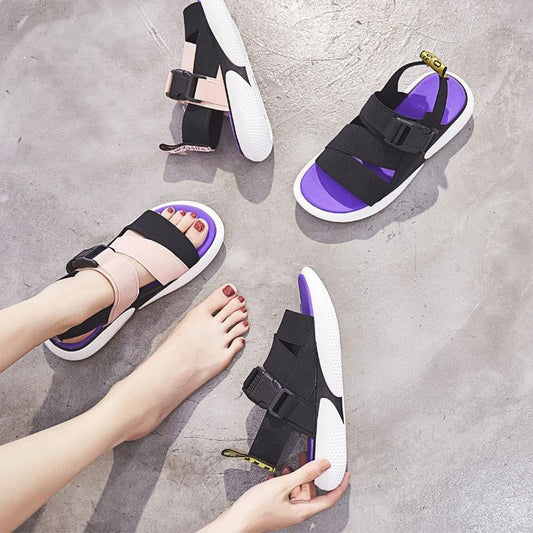 2020 Sexy Korean Flat Bottom Wild Ins Fairy Beach Sandals Female Net Red Student Korean Version College Style